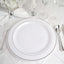 10 - Pack Plastic Dinner Plates White with TrÃ¨s Chic Silver Rim - Perfect Disposable Party Plates 10" - Linen Luxes