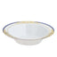 10 - Pack Plastic Round Soup Bowl in White with Gold Vine & Royal Blue Rim - Sturdy Disposable Salad Dessert Bowls for Catering & Events 12oz - Linen Luxes