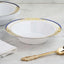 10 - Pack Plastic Round Soup Bowl in White with Gold Vine & Royal Blue Rim - Sturdy Disposable Salad Dessert Bowls for Catering & Events 12oz - Linen Luxes
