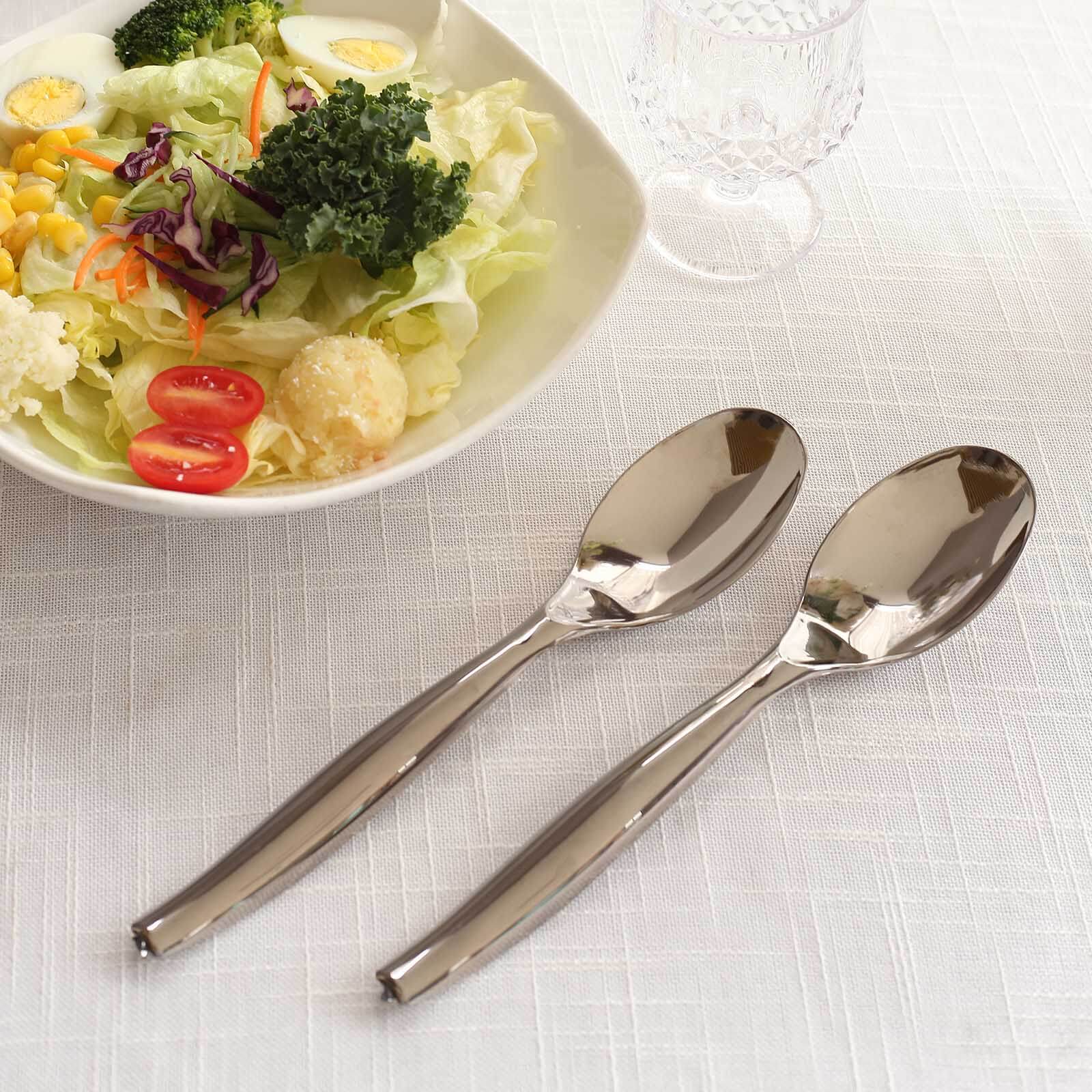10 - Pack Plastic Serving Spoons Silver for Buffet & Party Tables 10" - Linen Luxes
