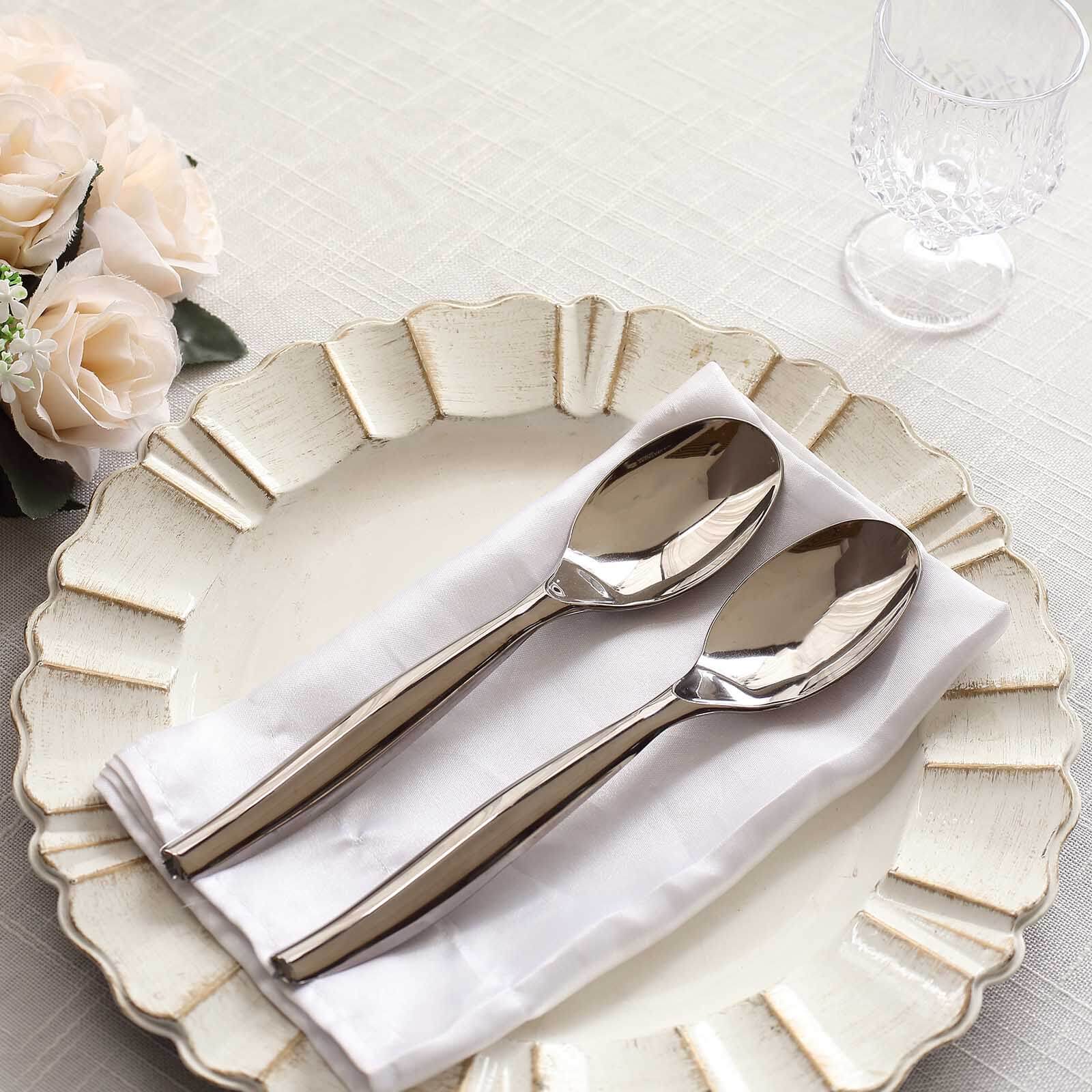 10 - Pack Plastic Serving Spoons Silver for Buffet & Party Tables 10" - Linen Luxes