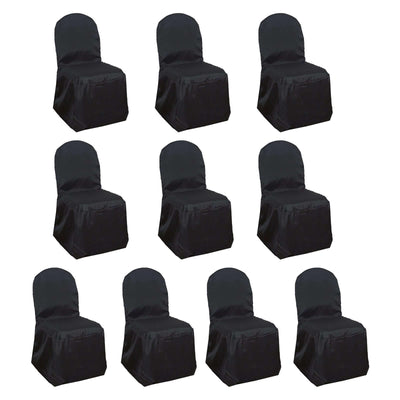 10 Pack Polyester Chair Cover for Banquet Chairs Black - Stain-Resistant Reusable Slip-On Slipcover