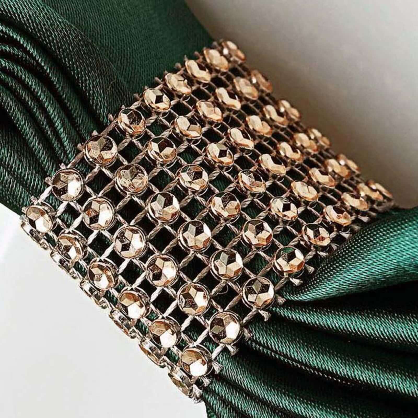 10 Pack Rhinestone Napkin Rings with Velcro Brooch Buckle Antique Gold - Stylish Design for Chair Sashes - Linen Luxes