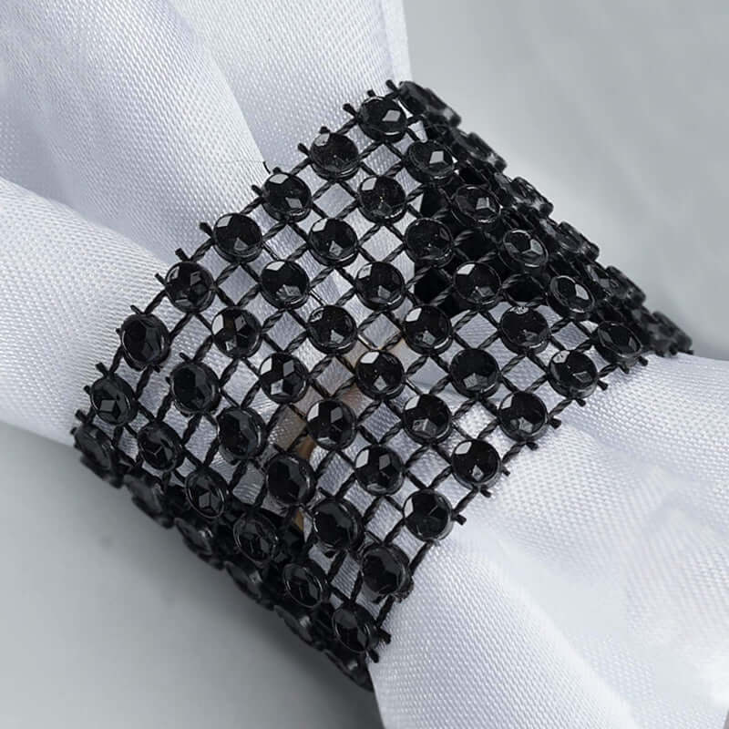 10 Pack Rhinestone Napkin Rings with Velcro Brooch Buckle Black - Stylish Design for Chair Sashes - Linen Luxes