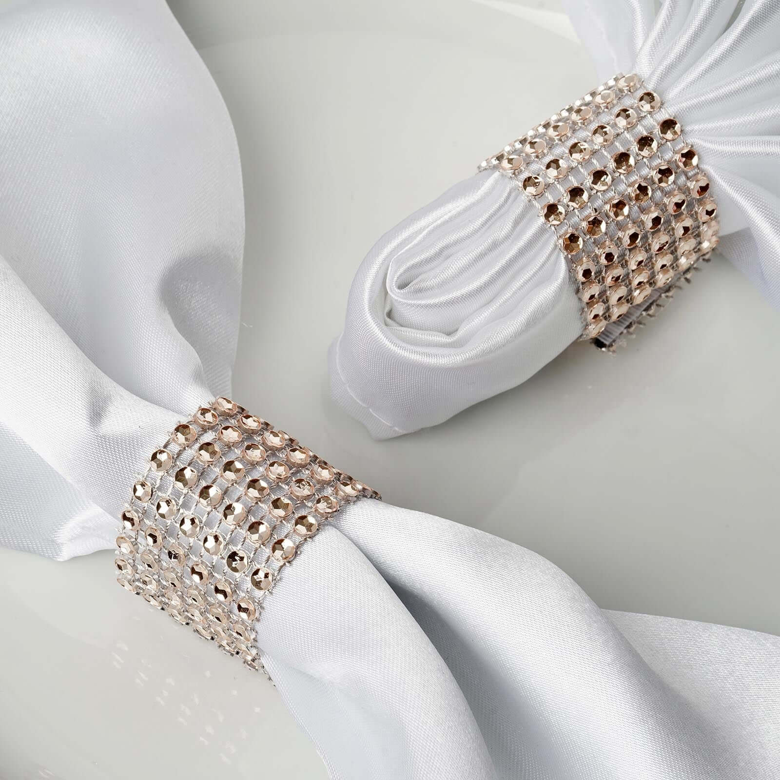 10 Pack Rhinestone Napkin Rings with Velcro Brooch Buckle Champagne - Stylish Design for Chair Sashes - Linen Luxes
