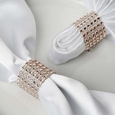 10 Pack Rhinestone Napkin Rings with Velcro Brooch Buckle Champagne - Stylish Design for Chair Sashes - Linen Luxes