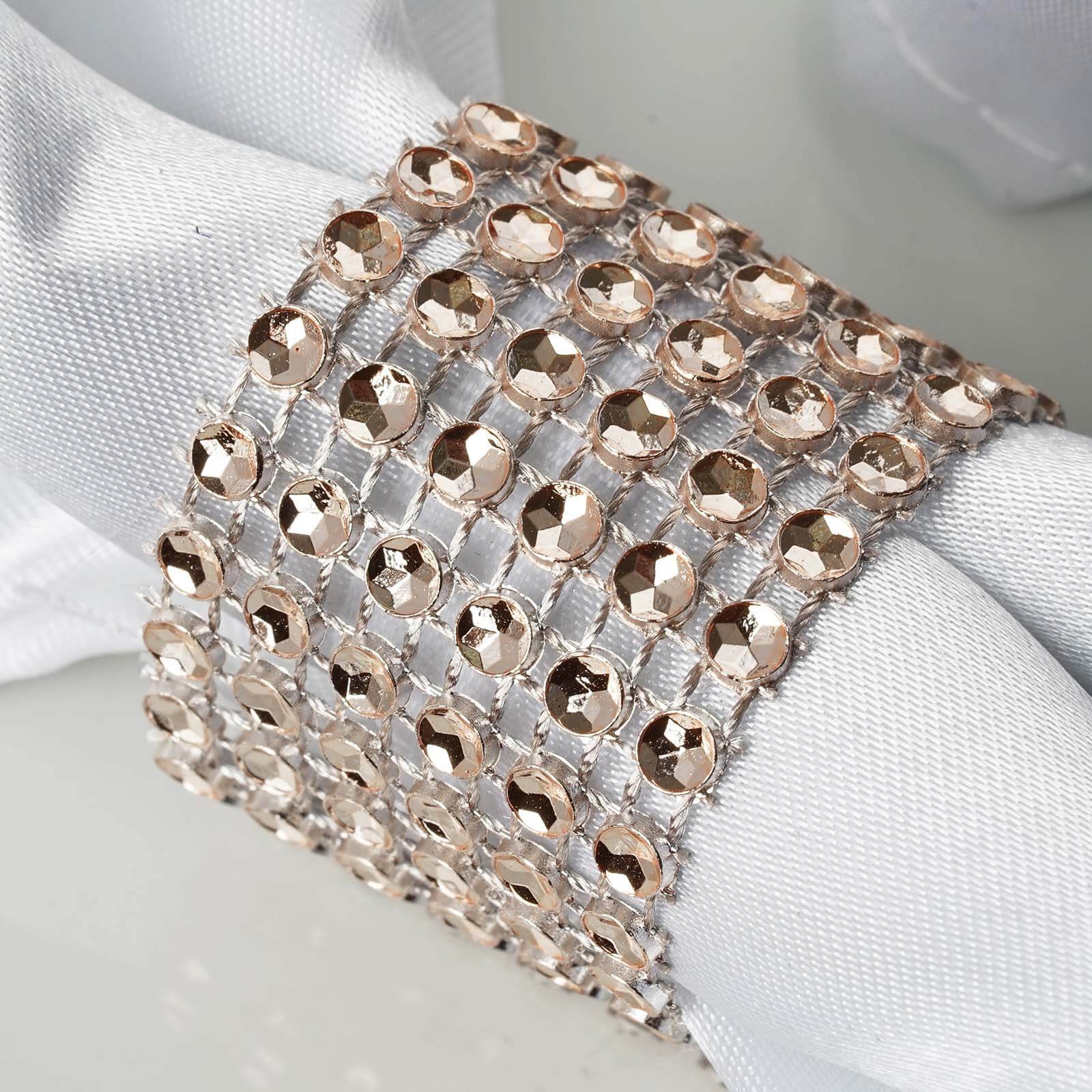 10 Pack Rhinestone Napkin Rings with Velcro Brooch Buckle Champagne - Stylish Design for Chair Sashes - Linen Luxes