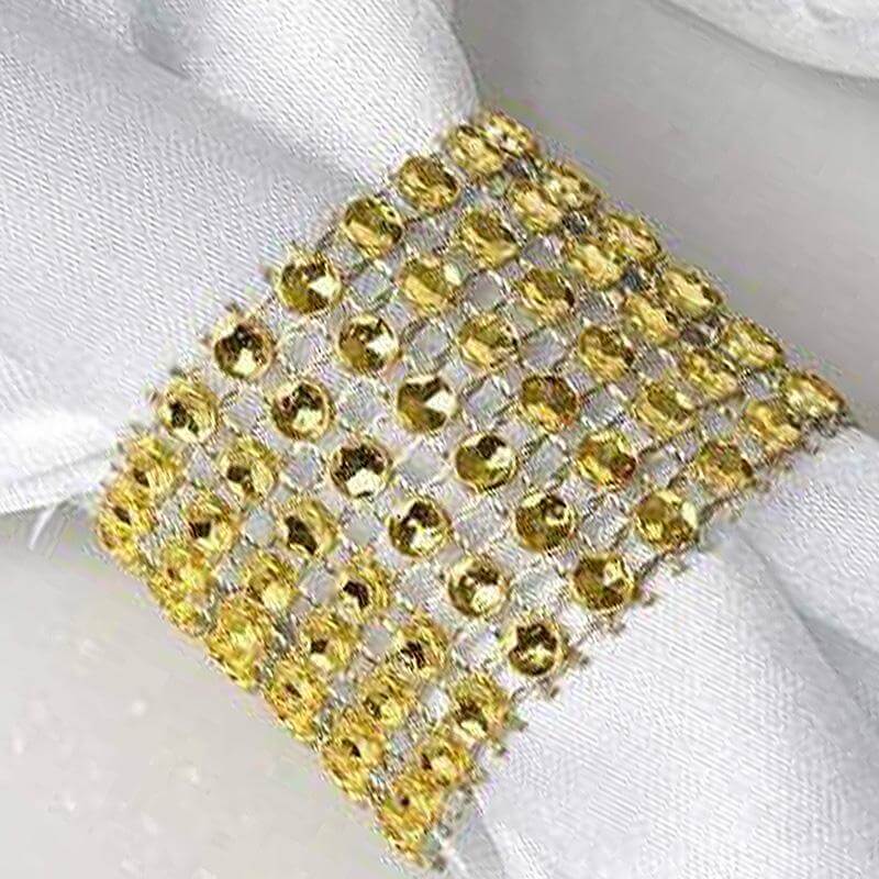 10 Pack Rhinestone Napkin Rings with Velcro Brooch Buckle Gold - Stylish Design for Chair Sashes - Linen Luxes