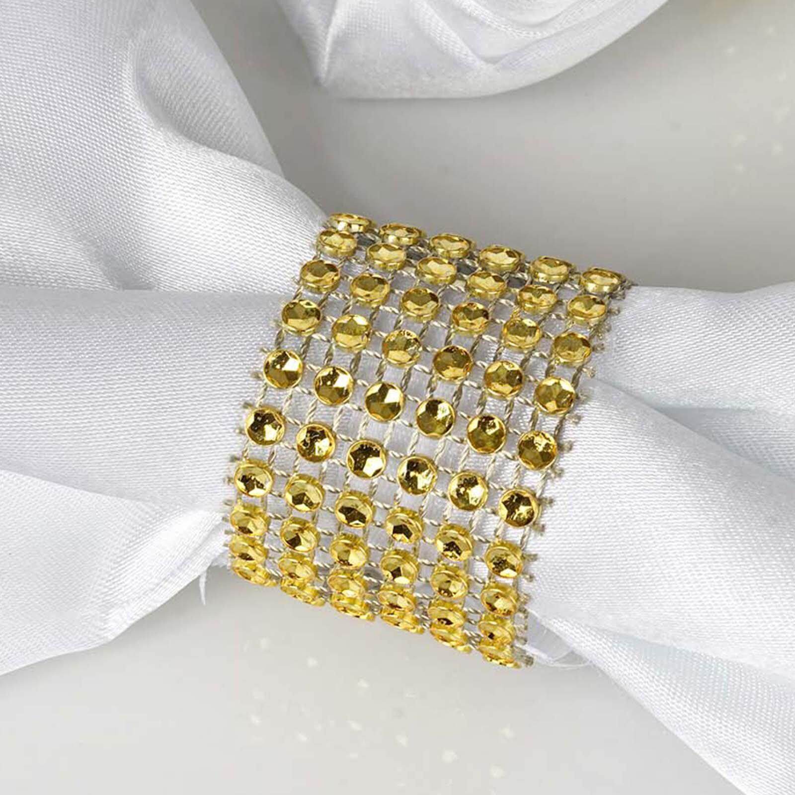 10 Pack Rhinestone Napkin Rings with Velcro Brooch Buckle Gold - Stylish Design for Chair Sashes - Linen Luxes