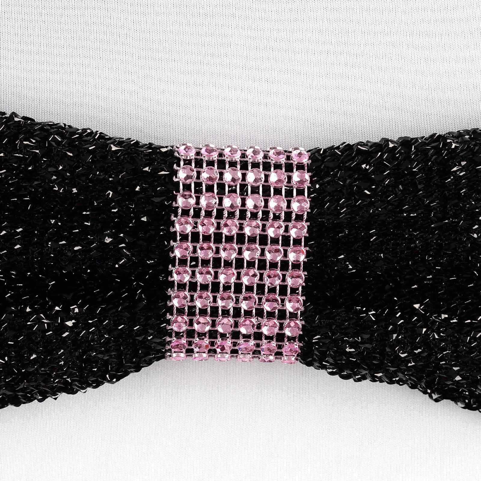 10 Pack Rhinestone Napkin Rings with Velcro Brooch Buckle Pink - Stylish Design for Chair Sashes - Linen Luxes