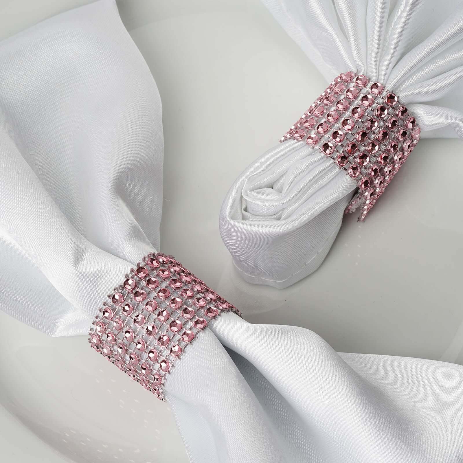 10 Pack Rhinestone Napkin Rings with Velcro Brooch Buckle Pink - Stylish Design for Chair Sashes - Linen Luxes