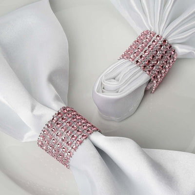 10 Pack Rhinestone Napkin Rings with Velcro Brooch Buckle Pink - Stylish Design for Chair Sashes - Linen Luxes
