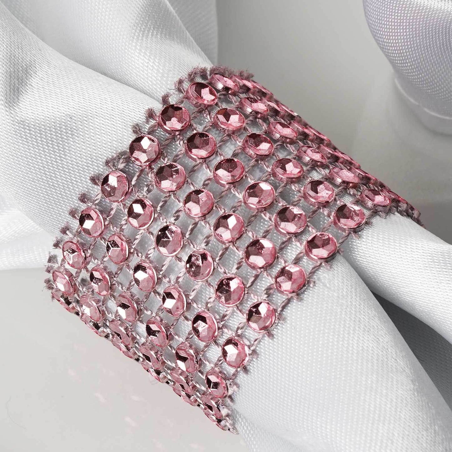 10 Pack Rhinestone Napkin Rings with Velcro Brooch Buckle Pink - Stylish Design for Chair Sashes - Linen Luxes