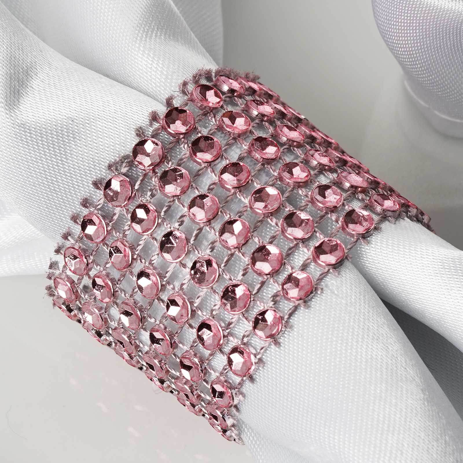 10 Pack Rhinestone Napkin Rings with Velcro Brooch Buckle Pink - Stylish Design for Chair Sashes - Linen Luxes