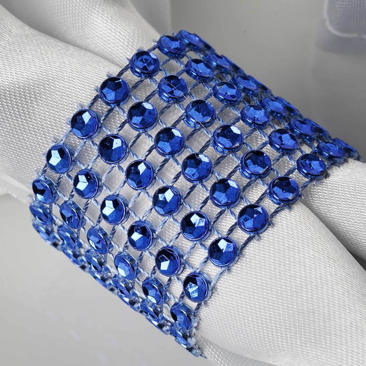 10 Pack Rhinestone Napkin Rings with Velcro Brooch Buckle Royal Blue - Stylish Design for Chair Sashes - Linen Luxes