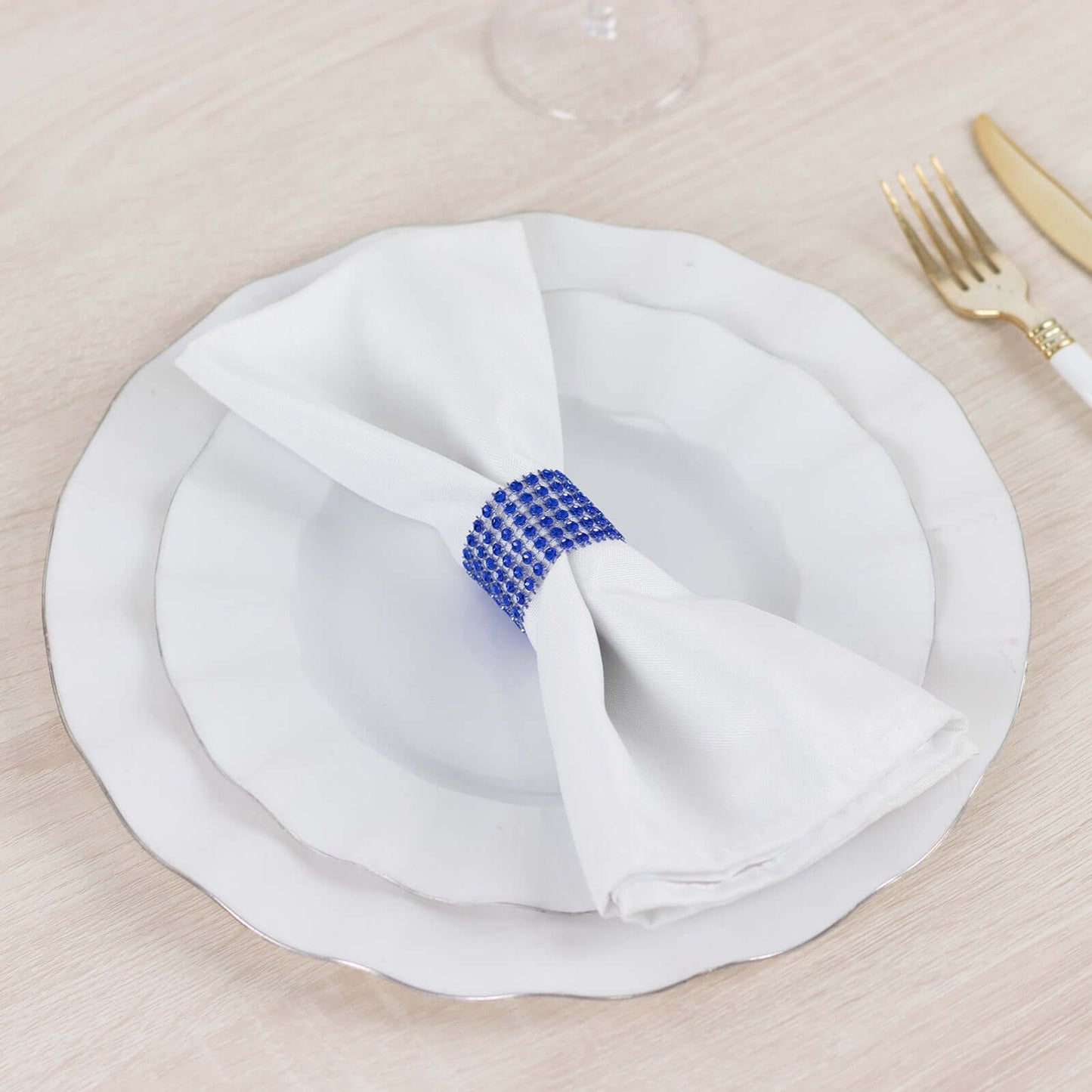 10 Pack Rhinestone Napkin Rings with Velcro Brooch Buckle Royal Blue - Stylish Design for Chair Sashes - Linen Luxes