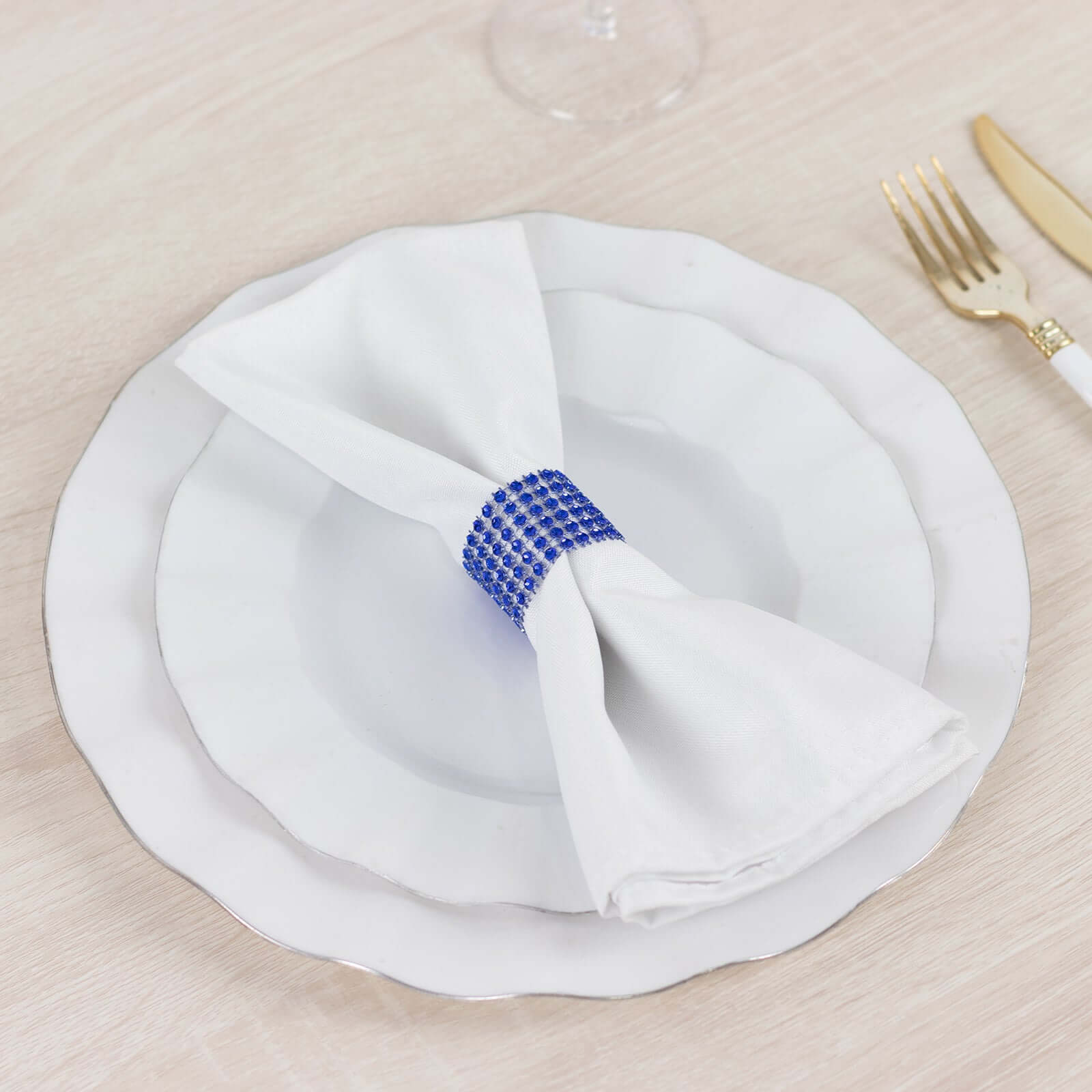 10 Pack Rhinestone Napkin Rings with Velcro Brooch Buckle Royal Blue - Stylish Design for Chair Sashes - Linen Luxes