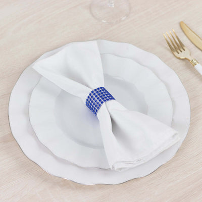 10 Pack Rhinestone Napkin Rings with Velcro Brooch Buckle Royal Blue - Stylish Design for Chair Sashes - Linen Luxes