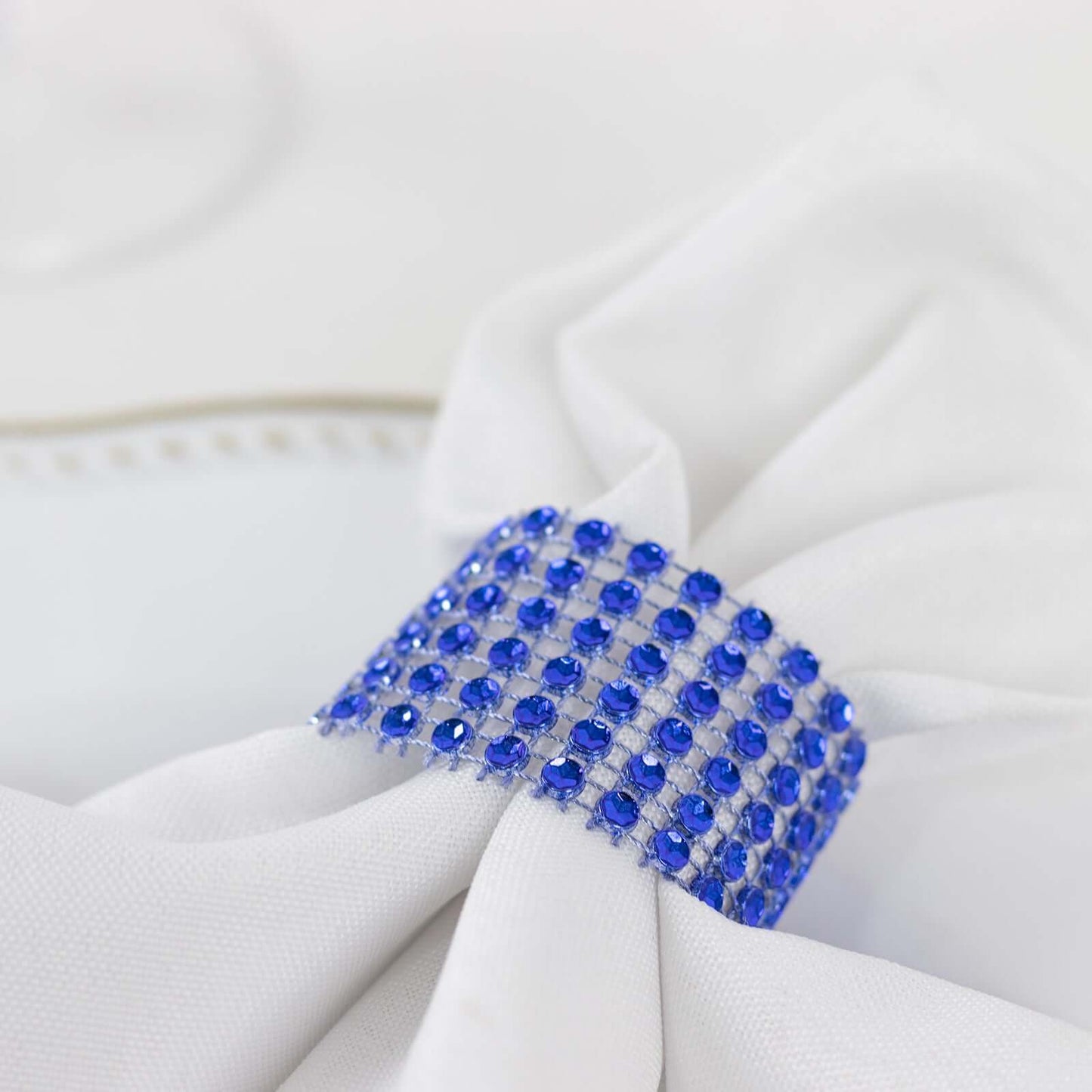 10 Pack Rhinestone Napkin Rings with Velcro Brooch Buckle Royal Blue - Stylish Design for Chair Sashes - Linen Luxes