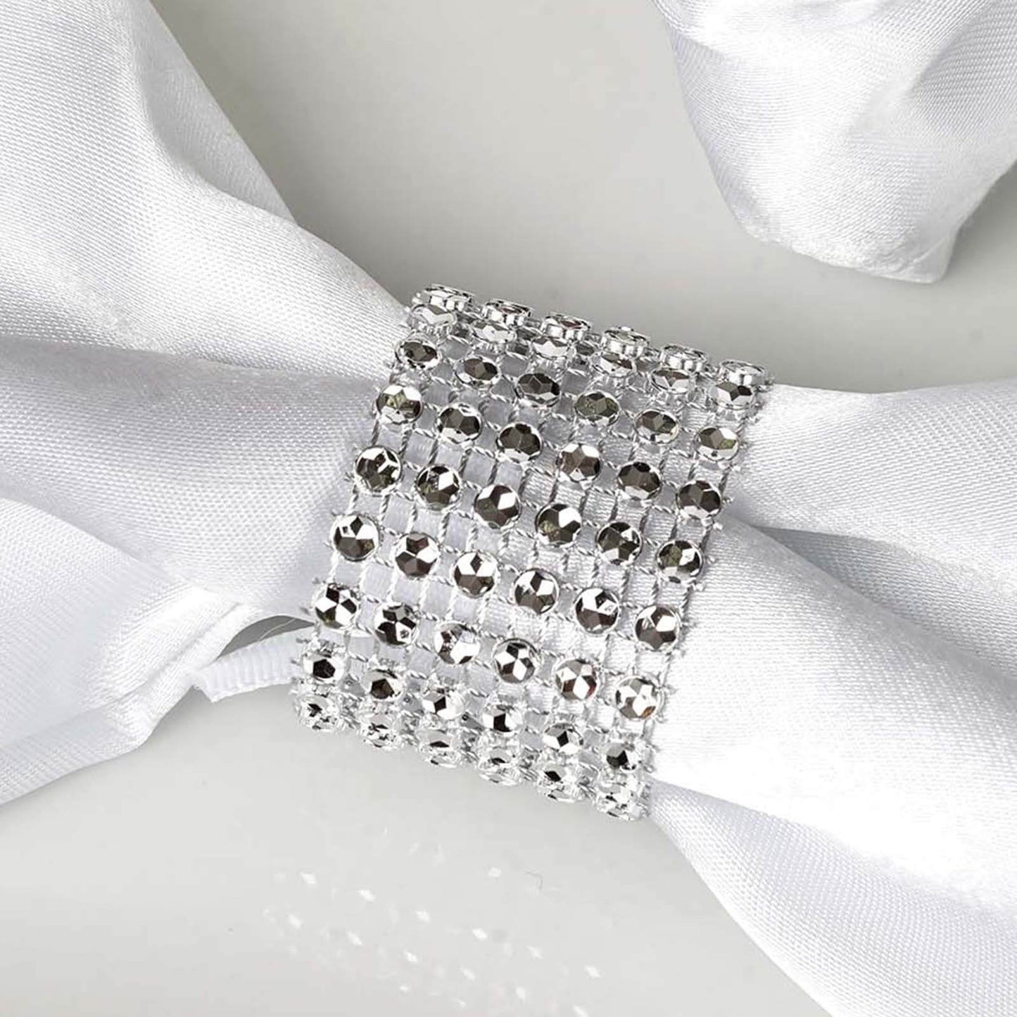 10 Pack Rhinestone Napkin Rings with Velcro Brooch Buckle Silver - Stylish Design for Chair Sashes - Linen Luxes