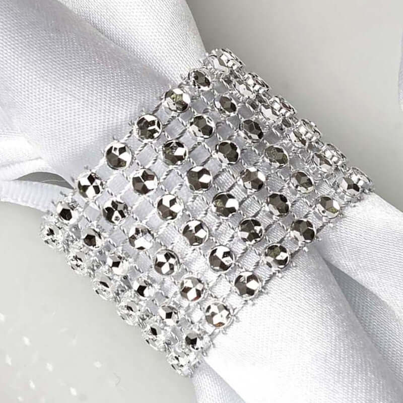 10 Pack Rhinestone Napkin Rings with Velcro Brooch Buckle Silver - Stylish Design for Chair Sashes - Linen Luxes