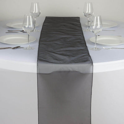 10 Pack Sheer Organza 14"x108" Table Runners Black - Soft and Lightweight Table Accent - Linen Luxes