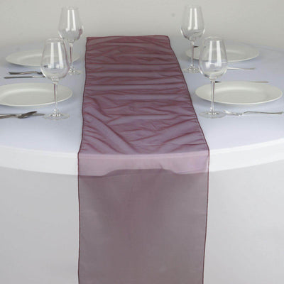 10 Pack Sheer Organza 14"x108" Table Runners Burgundy - Soft and Lightweight Table Accent - Linen Luxes