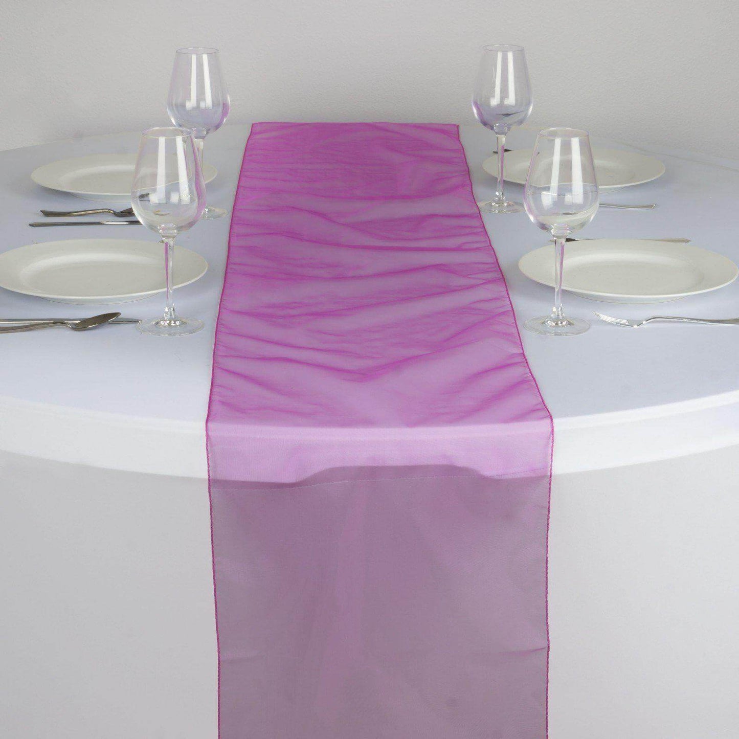 10 Pack Sheer Organza 14"x108" Table Runners Fuchsia - Soft and Lightweight Table Accent - Linen Luxes