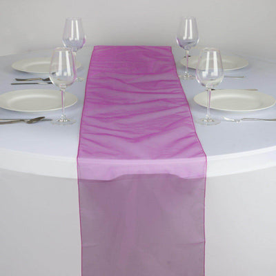 10 Pack Sheer Organza 14"x108" Table Runners Fuchsia - Soft and Lightweight Table Accent - Linen Luxes