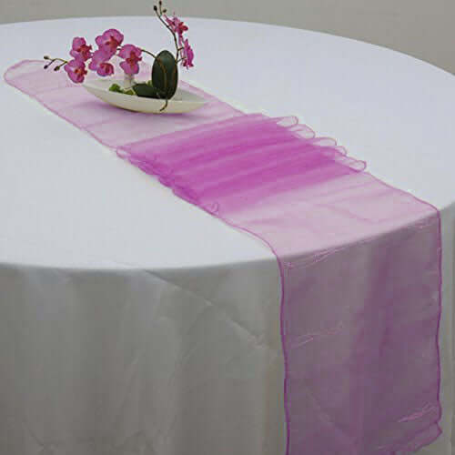 10 Pack Sheer Organza 14"x108" Table Runners Fuchsia - Soft and Lightweight Table Accent - Linen Luxes