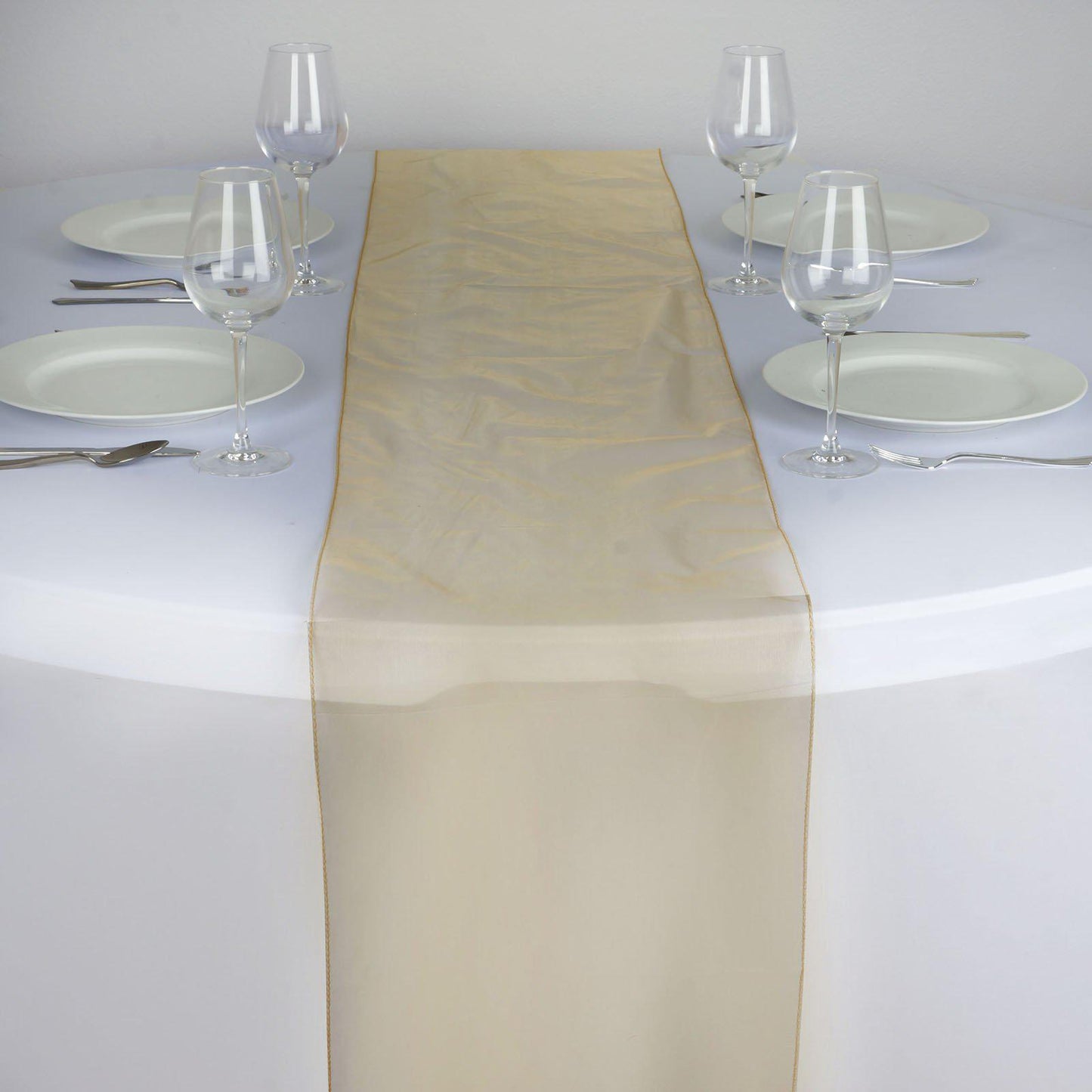 10 Pack Sheer Organza 14"x108" Table Runners Gold - Soft and Lightweight Table Accent for Weddings - Linen Luxes