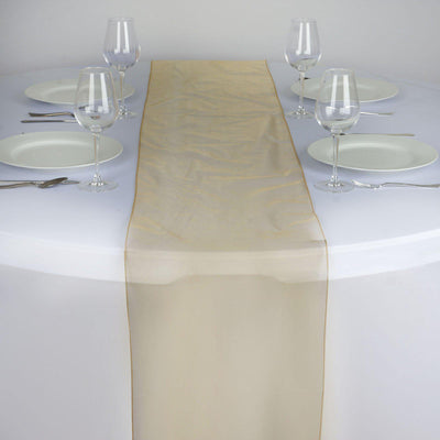 10 Pack Sheer Organza 14"x108" Table Runners Gold - Soft and Lightweight Table Accent for Weddings - Linen Luxes