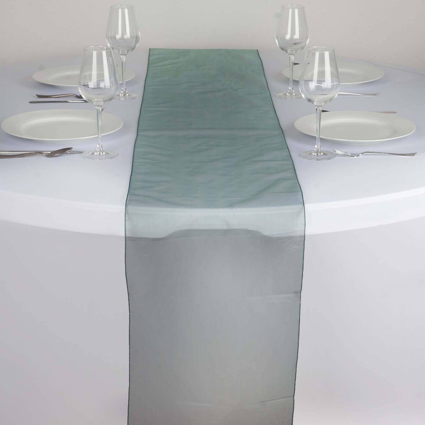 10 Pack Sheer Organza 14"x108" Table Runners Hunter Emerald Green - Soft and Lightweight Table Accent - Linen Luxes