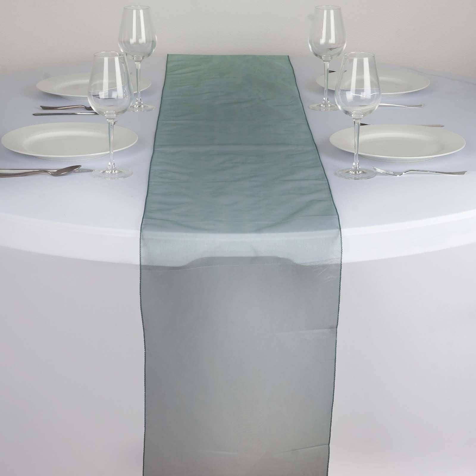 10 Pack Sheer Organza 14"x108" Table Runners Hunter Emerald Green - Soft and Lightweight Table Accent - Linen Luxes