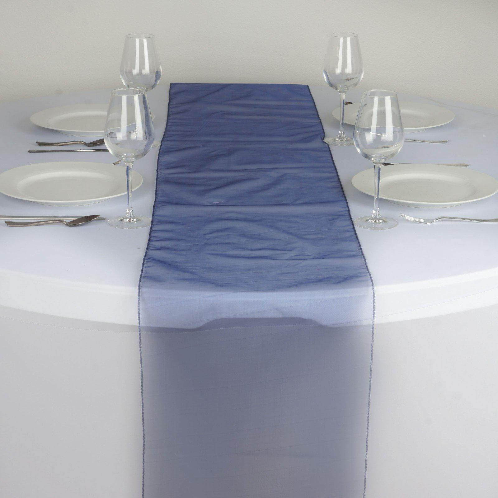 10 Pack Sheer Organza 14"x108" Table Runners Navy Blue - Soft and Lightweight Table Accent - Linen Luxes