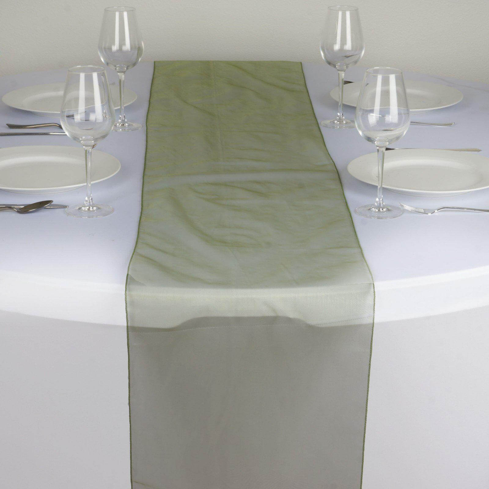 10 Pack Sheer Organza 14"x108" Table Runners Olive Green - Soft and Lightweight Table Accent - Linen Luxes