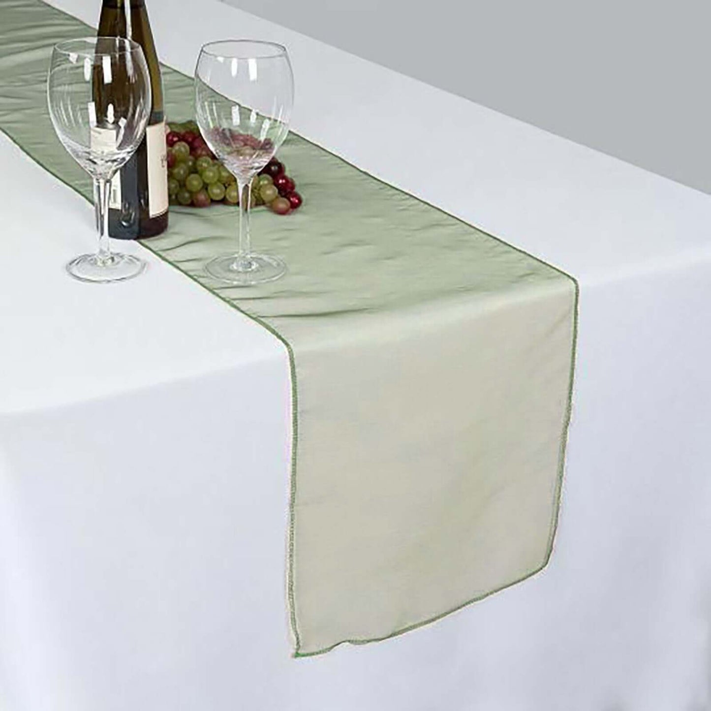 10 Pack Sheer Organza 14"x108" Table Runners Olive Green - Soft and Lightweight Table Accent - Linen Luxes