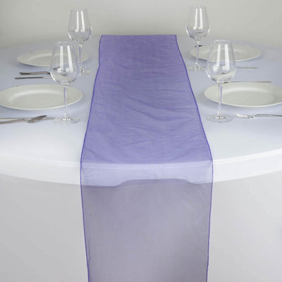 10 Pack Sheer Organza 14"x108" Table Runners Purple - Soft and Lightweight Table Accent - Linen Luxes