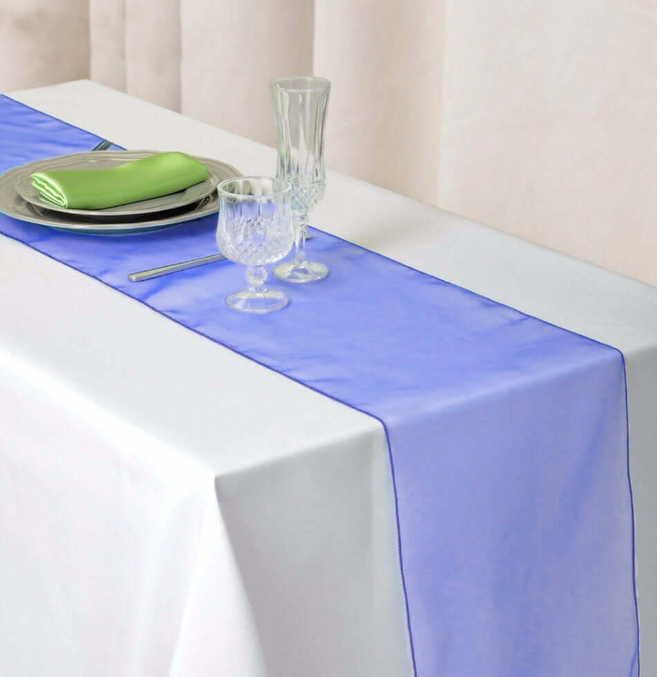 10 Pack Sheer Organza 14"x108" Table Runners Royal Blue - Soft and Lightweight Table Accent - Linen Luxes