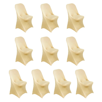 10 Pack Stretch Spandex Chair Covers Champagne for Folding Chairs - Durable 160GSM Fitted Slipcovers