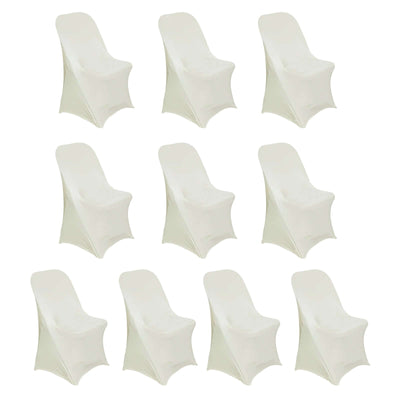 10 Pack Stretch Spandex Chair Covers Ivory for Folding Chairs - Durable 160GSM Fitted Slipcovers