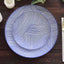 10-Pack Plastic 7" Round Dessert Plates in White with Blue Wave Brush Strokes Pattern - Disposable Appetizer Salad Plates