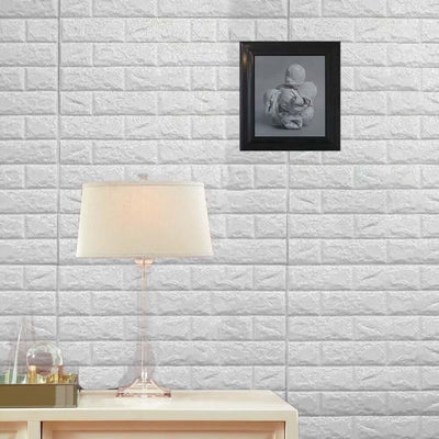 10 Pack White foam Brick Peel And Stick 3D Wall Tile Panels - Covers 58sq.ft - Linen Luxes