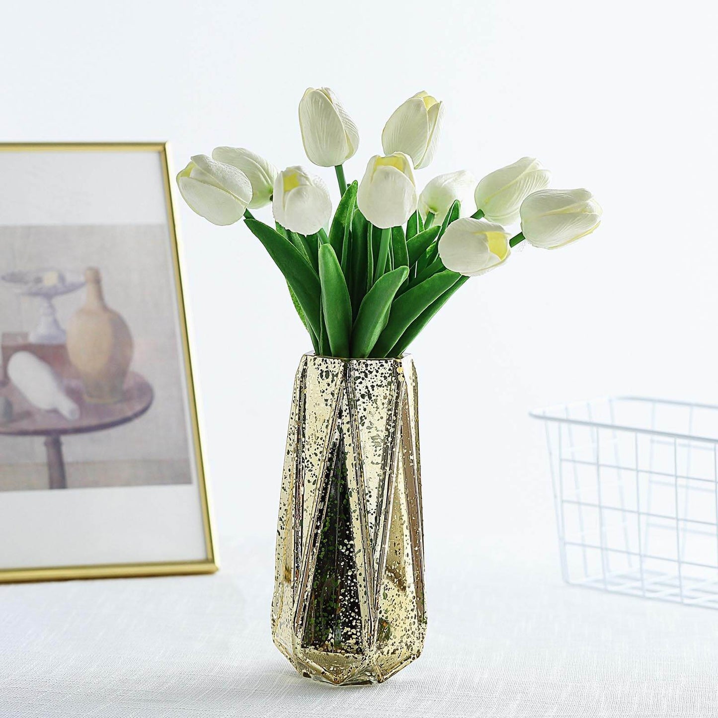 10 Stems 13" White Real Touch Artificial Foam Tulip Flower Bouquets - Linen Luxes