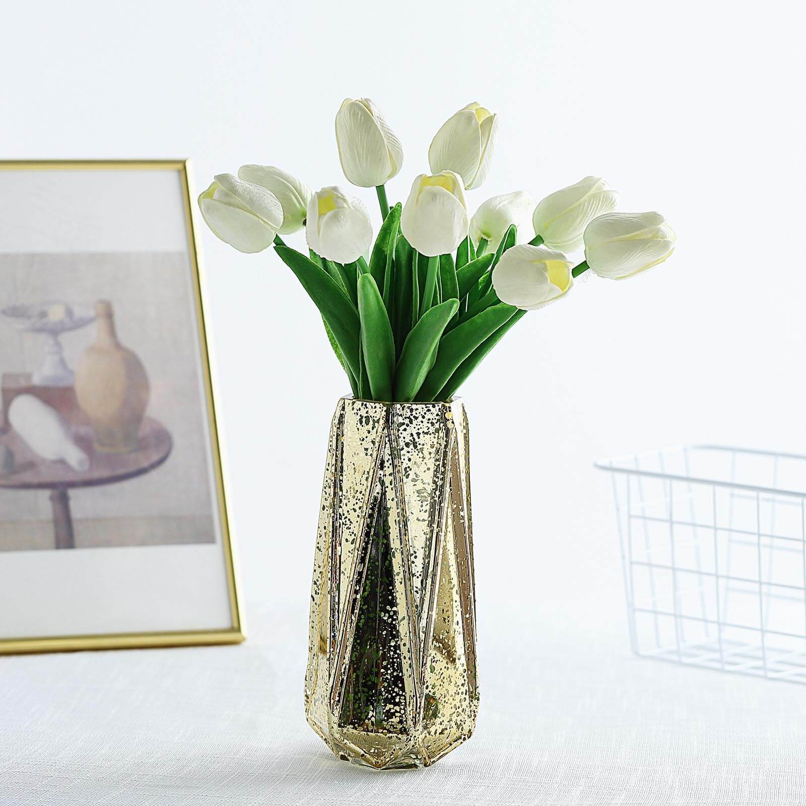 10 Stems 13" White Real Touch Artificial Foam Tulip Flower Bouquets - Linen Luxes