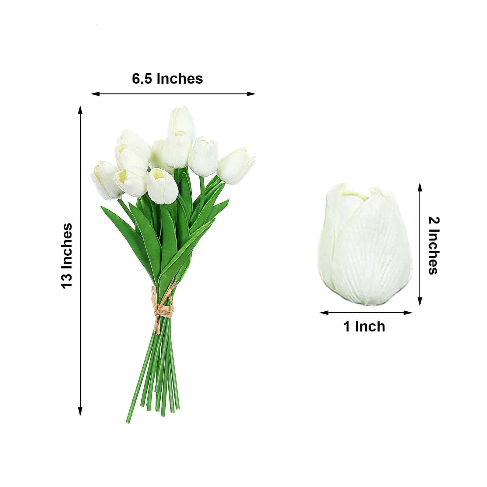 10 Stems 13" White Real Touch Artificial Foam Tulip Flower Bouquets - Linen Luxes