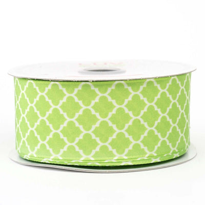 10 Yards 1.5" Apple Green Grosgrain Geometric Pattern Quatrefoil Ribbon - Linen Luxes