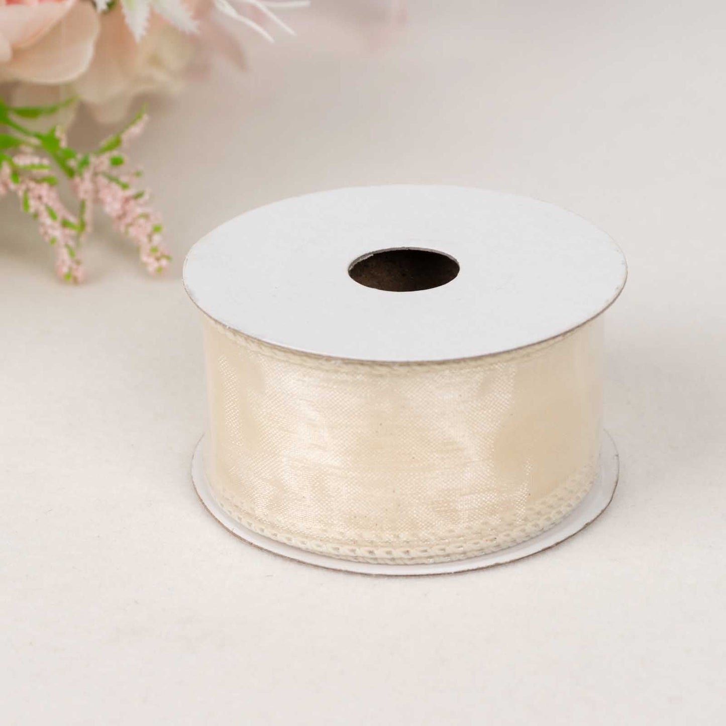 10 Yards 1.5" Ivory Sheer Organza Wired Edge Ribbon - Linen Luxes