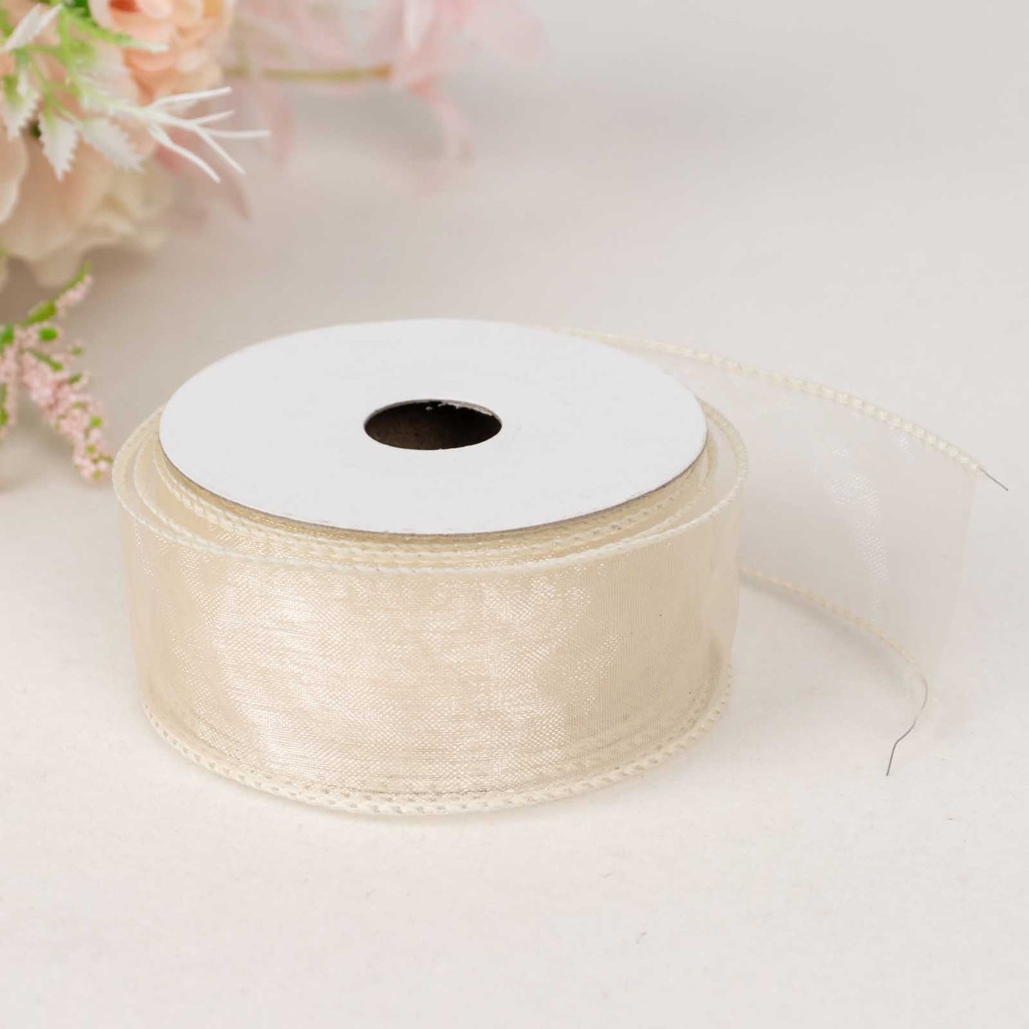 10 Yards 1.5" Ivory Sheer Organza Wired Edge Ribbon - Linen Luxes