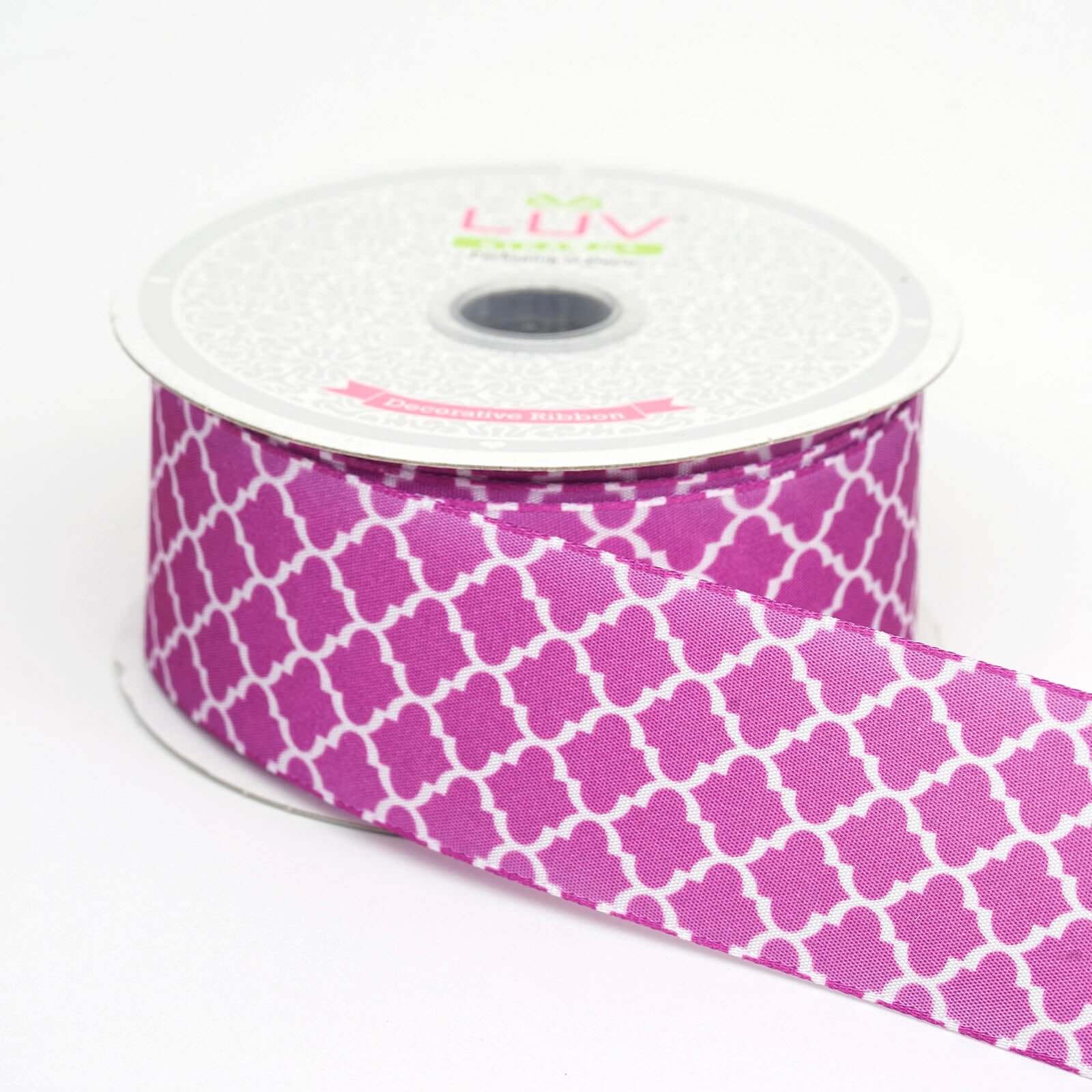 10 Yards 1.5" Purple Grosgrain Geometric Pattern Quatrefoil Ribbon - Clearance SALE - Linen Luxes